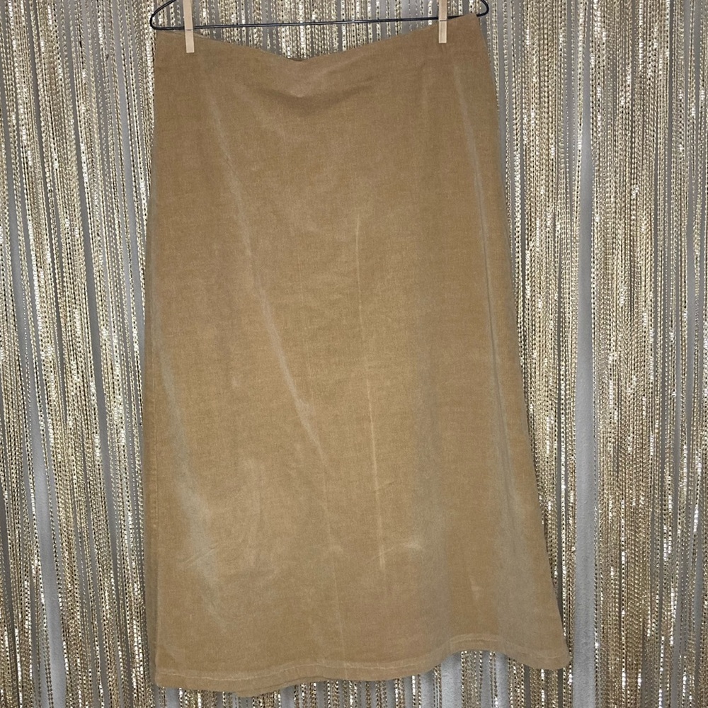 Vintage handmade tan corduroy zip closure back slit a line midi skirt